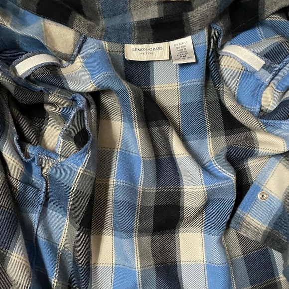 014 Lemon Grass Petite Wool Blend Plaid Oversized Flannel Shirt Shacket - Picture 11 of 14